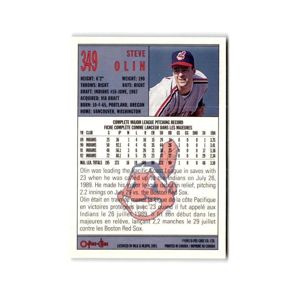 Steve Olin 1993 O-Pee-Chee #349 Cleveland Indians Baseball Card NM