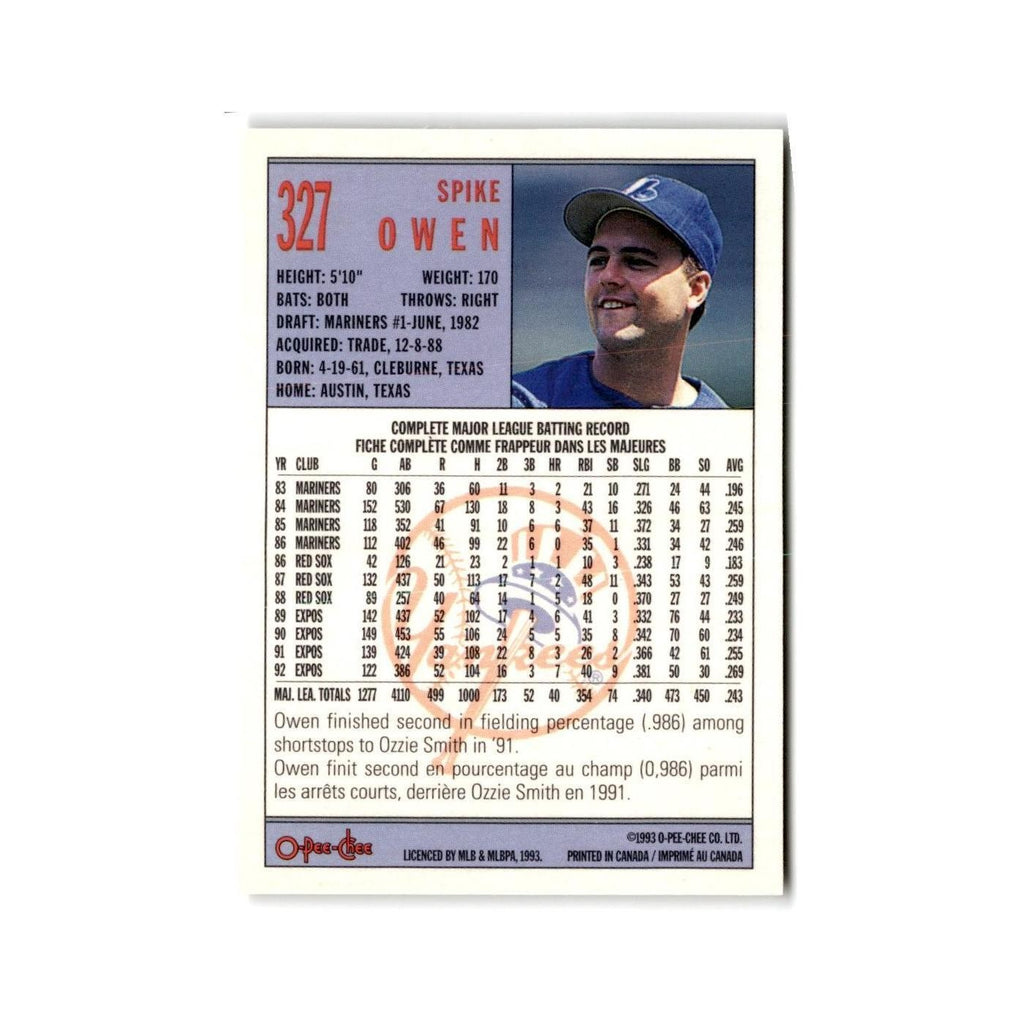Spike Owen 1993 O-Pee-Chee #327 New York Yankees Baseball Card NM