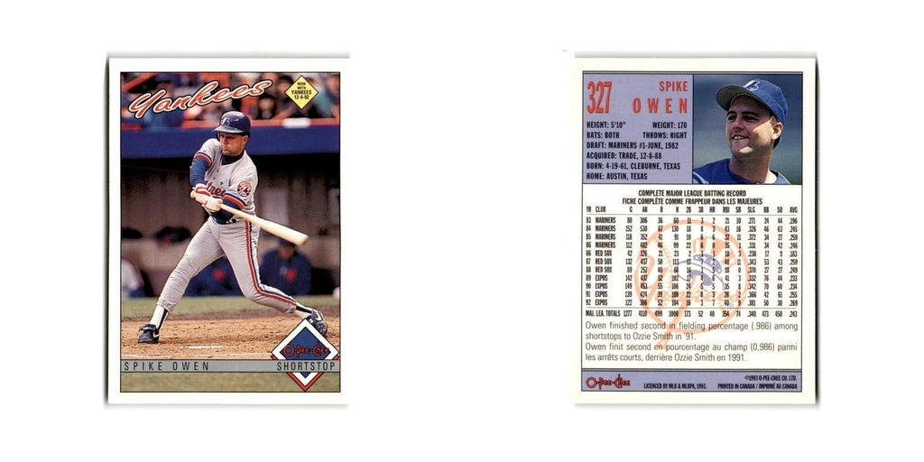 Spike Owen 1993 O-Pee-Chee #327 New York Yankees Baseball Card NM