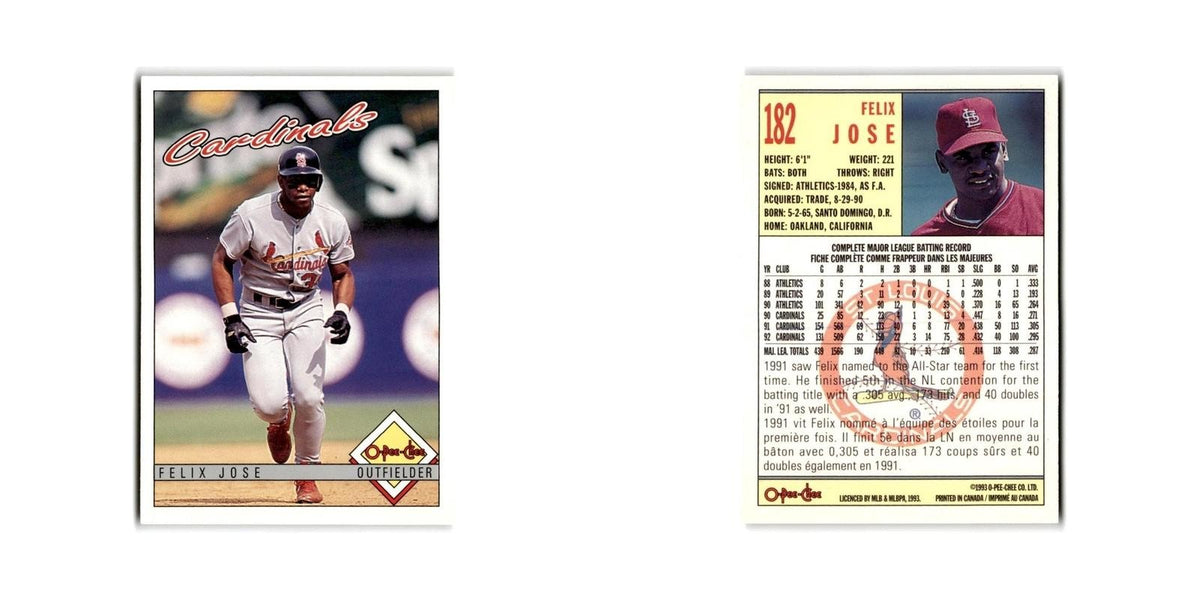 Felix Jose 1993 O-Pee-Chee #182 St. Louis Cardinals Baseball Card NM
