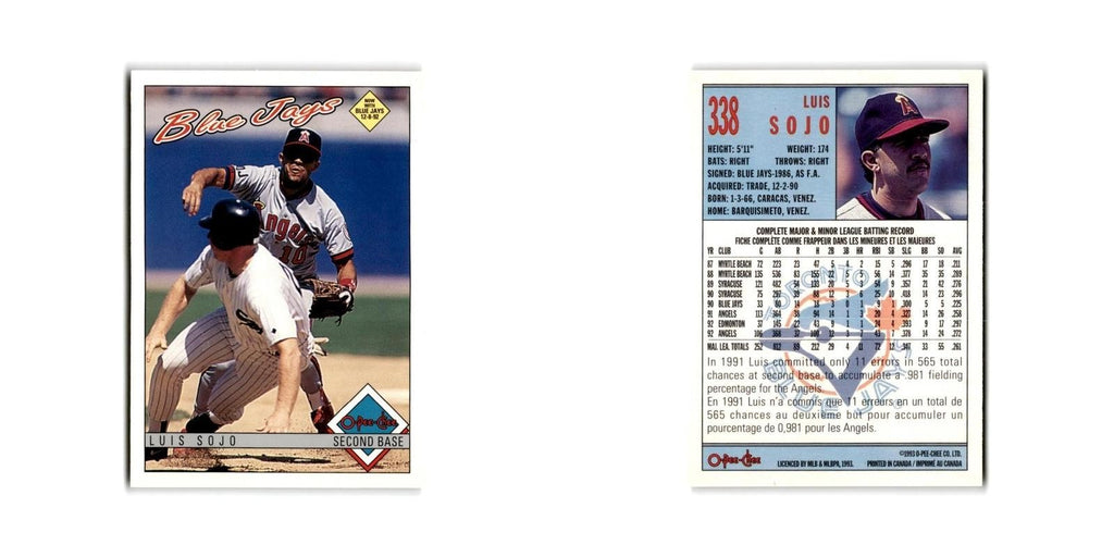Luis Sojo 1993 O-Pee-Chee #338 Toronto Blue Jays Baseball Card NM