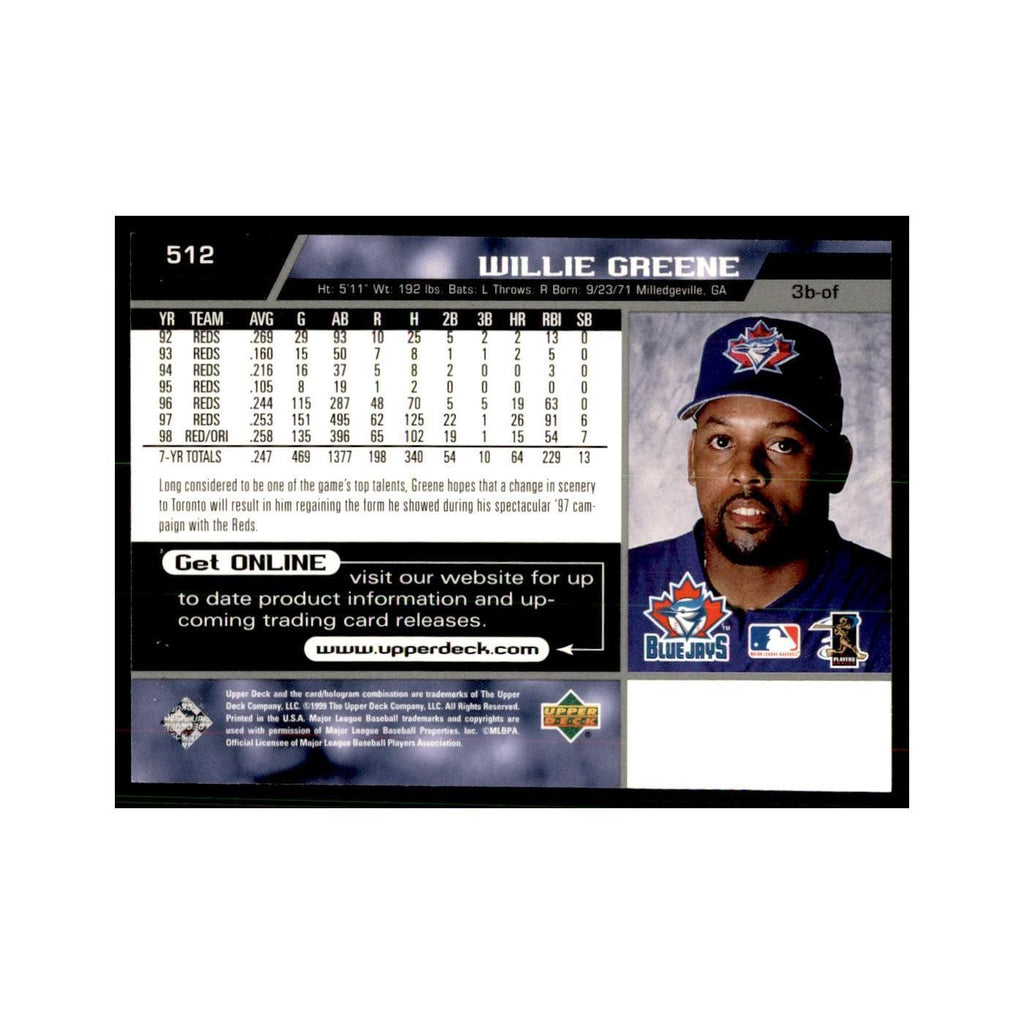 1999 Upper Deck Baseball Card Willie Greene Blue Jays #512.0