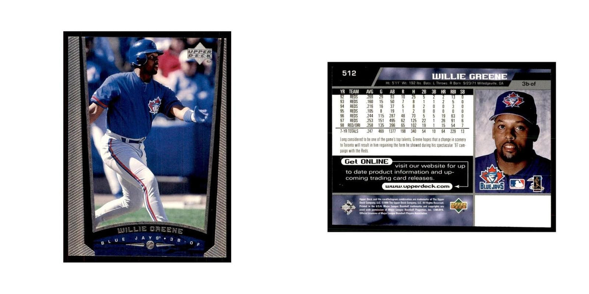 1999 Upper Deck Baseball Card Willie Greene Blue Jays #512.0