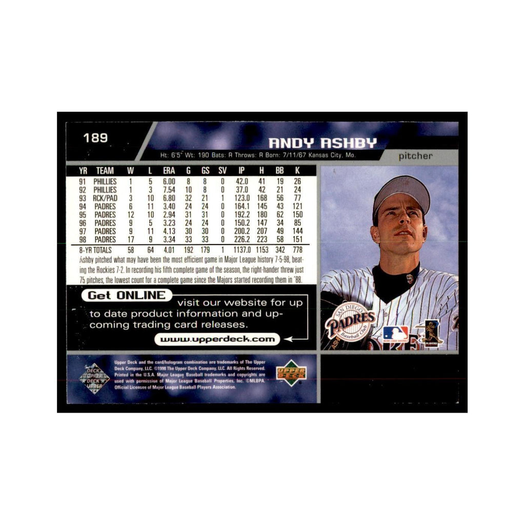 1999 Upper Deck Baseball Card Andy Ashby Padres #189.0