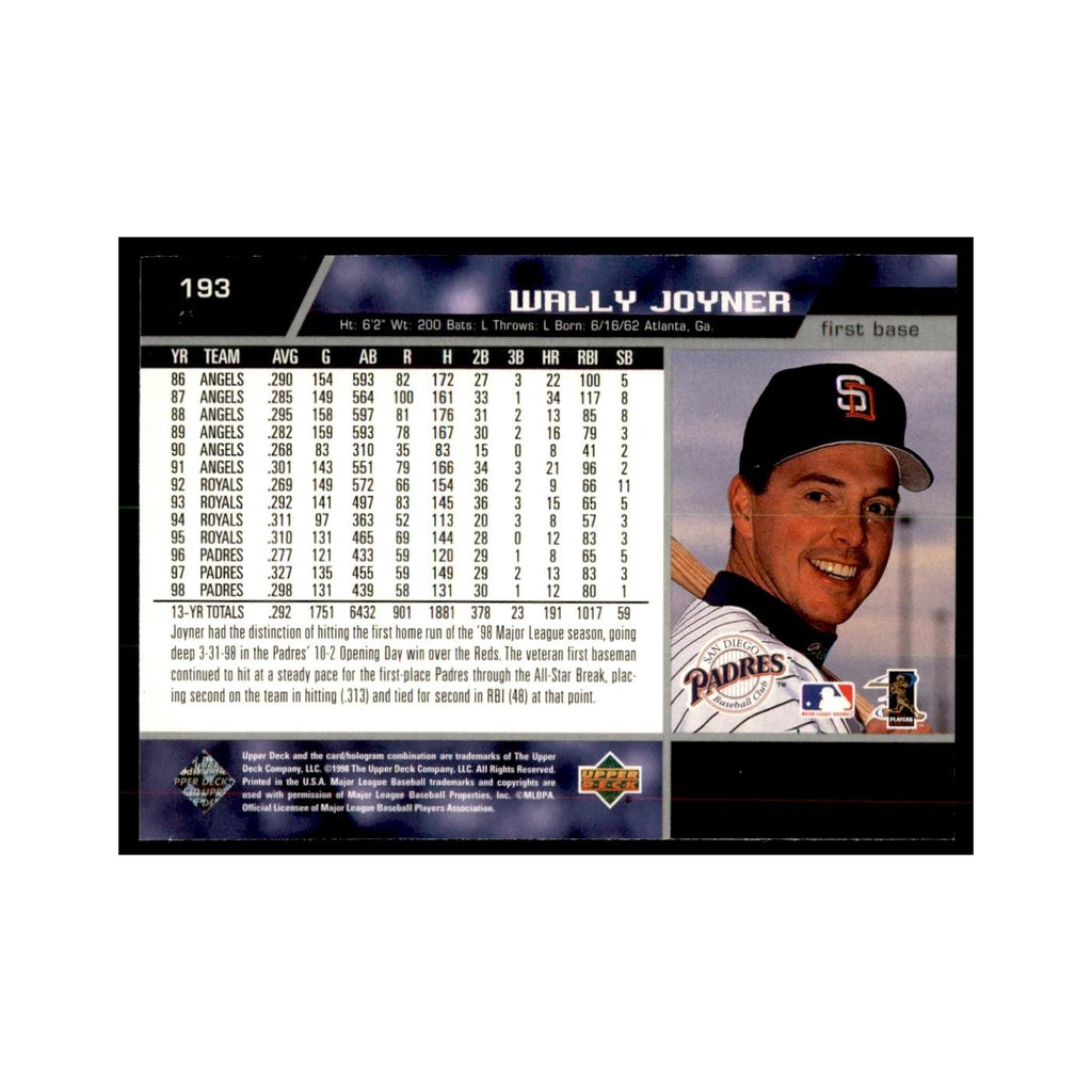 1999 Upper Deck Baseball Card Wally Joyner Padres #193.0