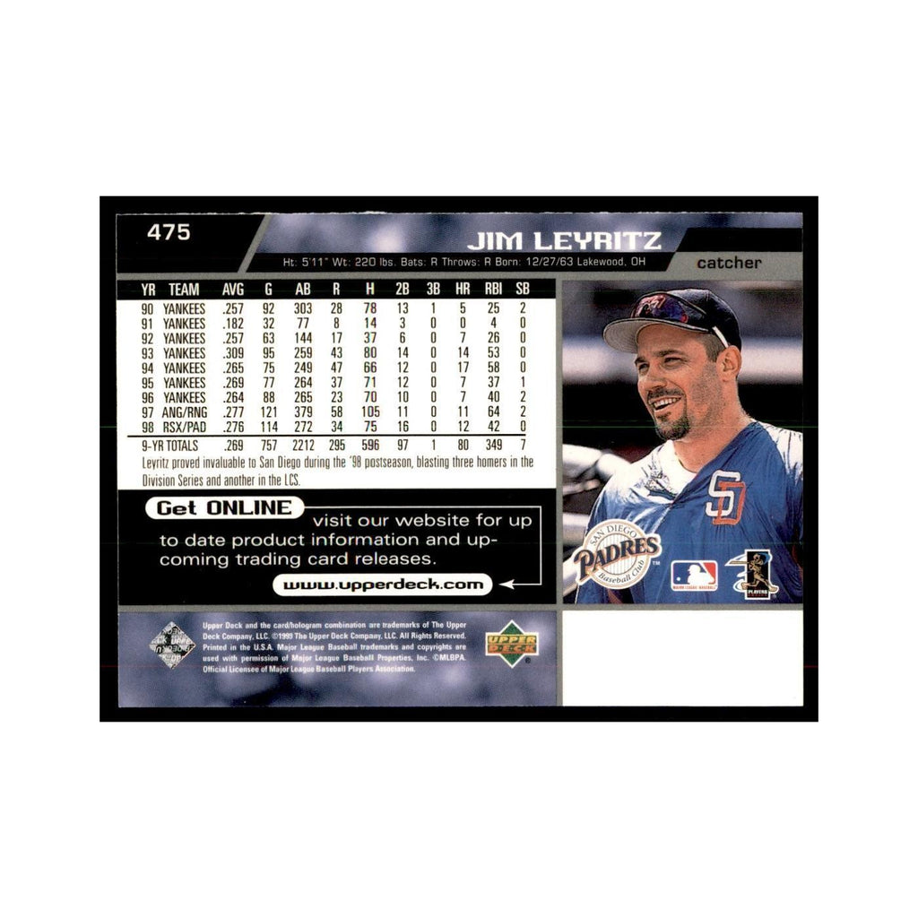 1999 Upper Deck Baseball Card Jim Leyritz Padres #475.0