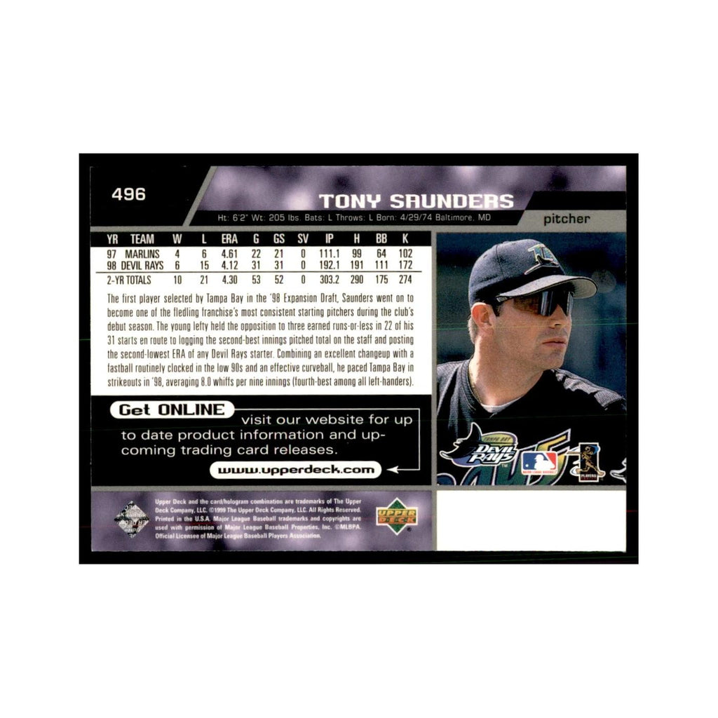 1999 Upper Deck Baseball Card Tony Saunders Rays #496.0