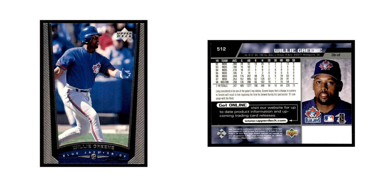 1999 Upper Deck Baseball Card Willie Greene Blue Jays #512.0