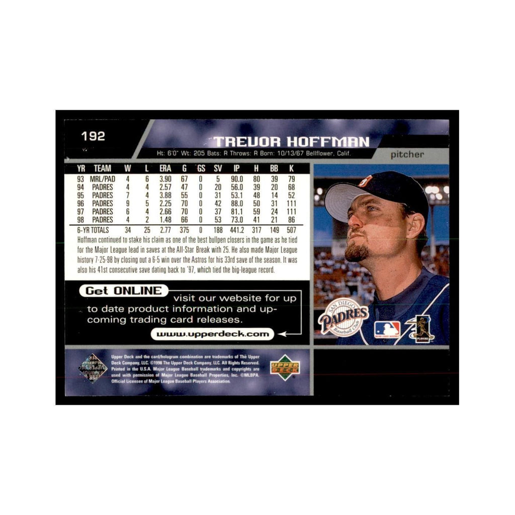 1999 Upper Deck Baseball Card Trevor Hoffman Padres #192.0