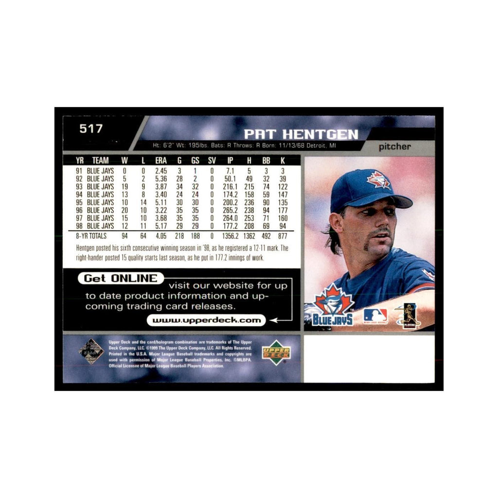 1999 Upper Deck Baseball Card Pat Hentgen Blue Jays #517.0