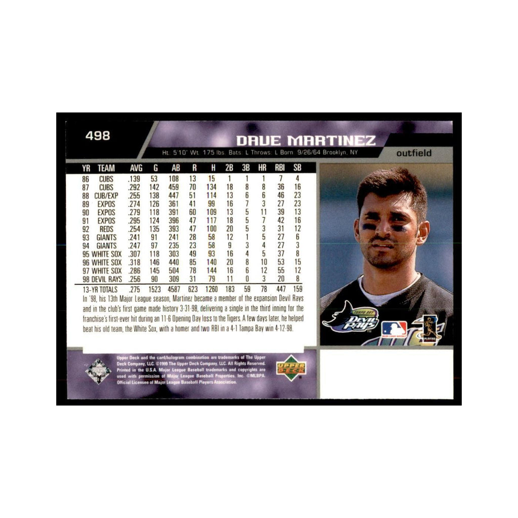 1999 Upper Deck Baseball Card Dave Martinez Rays #498.0