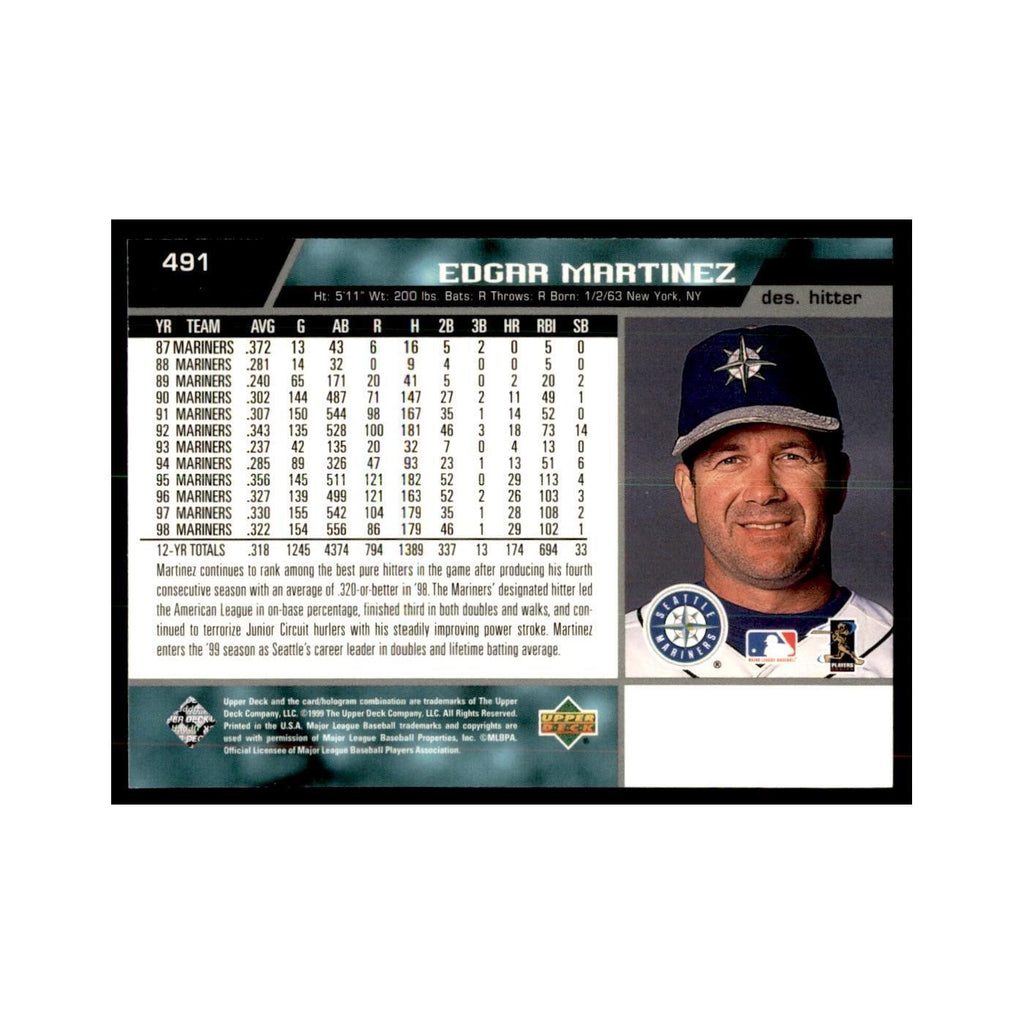 1999 Upper Deck Baseball Card Edgar Martinez Mariners #491.0