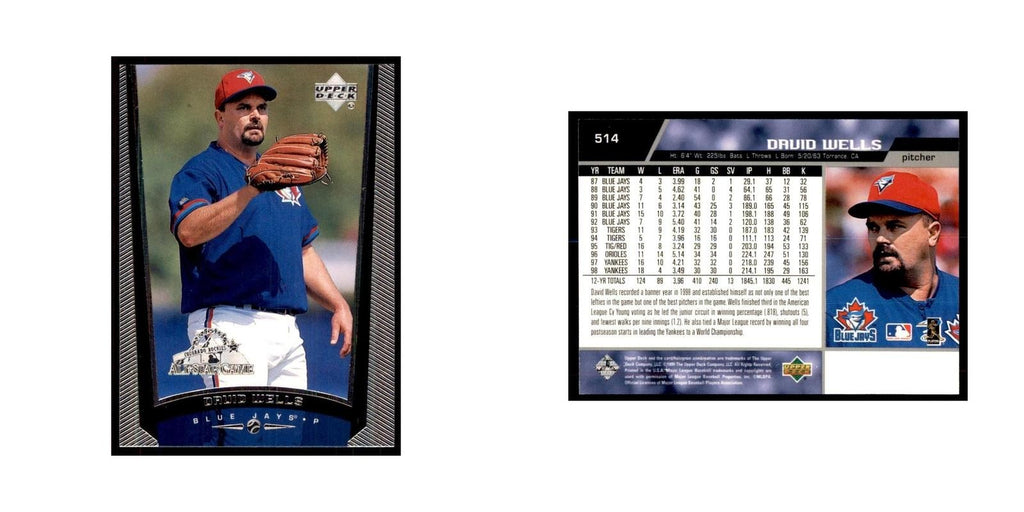 1999 Upper Deck Baseball Card David Wells Blue Jays #514.0