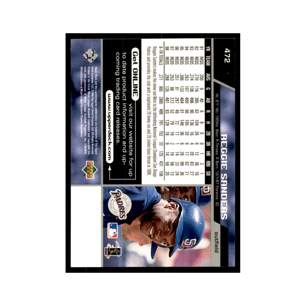 1999 Upper Deck Baseball Card Reggie Sanders Padres #472.0