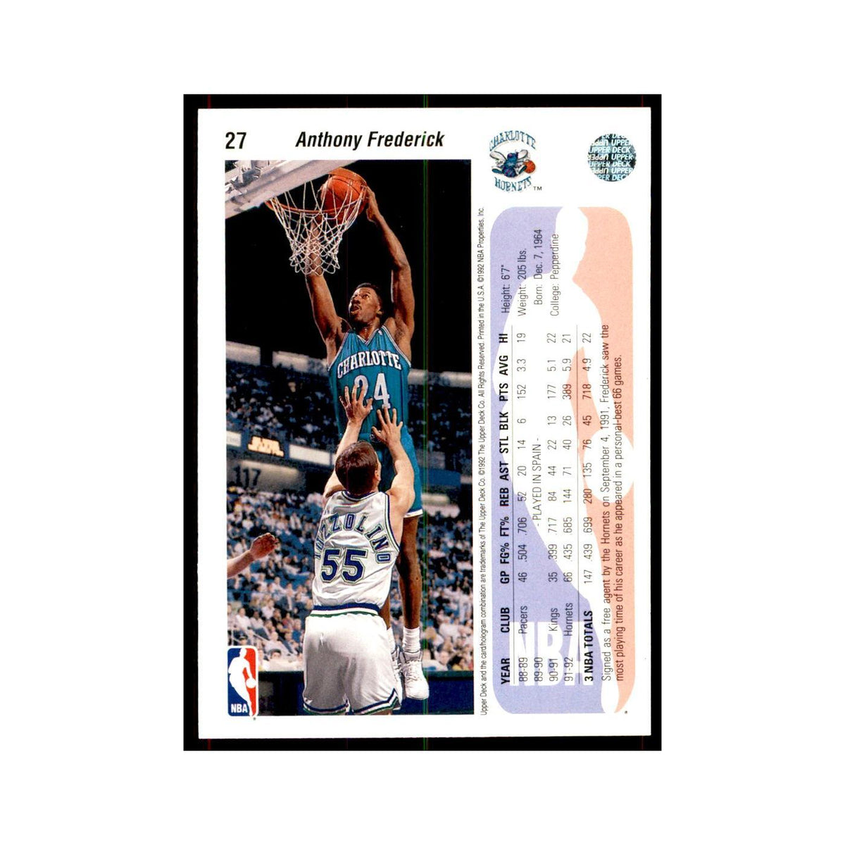 1992 Upper Deck Anthony Frederick Basketball Cards #27