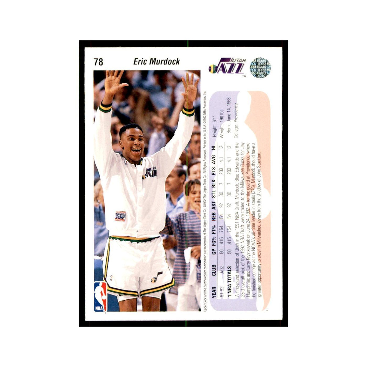 1992 Upper Deck Eric Murdock Basketball Cards #78