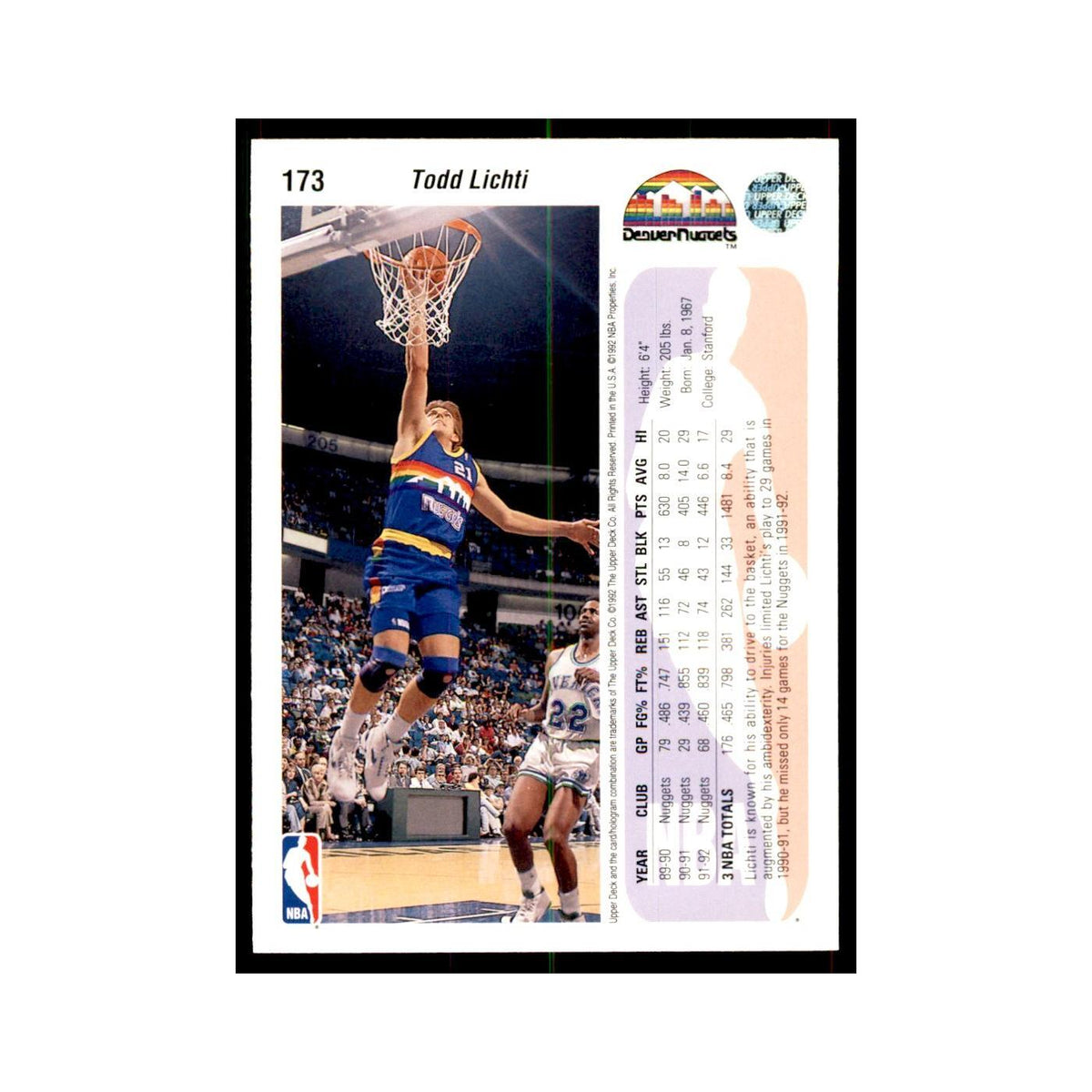 1992 Upper Deck Todd Lichti Basketball Cards #173
