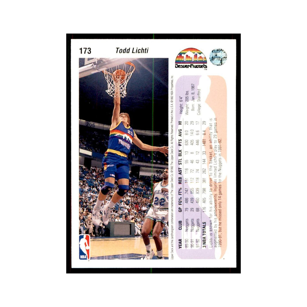 1992 Upper Deck Todd Lichti Basketball Cards #173