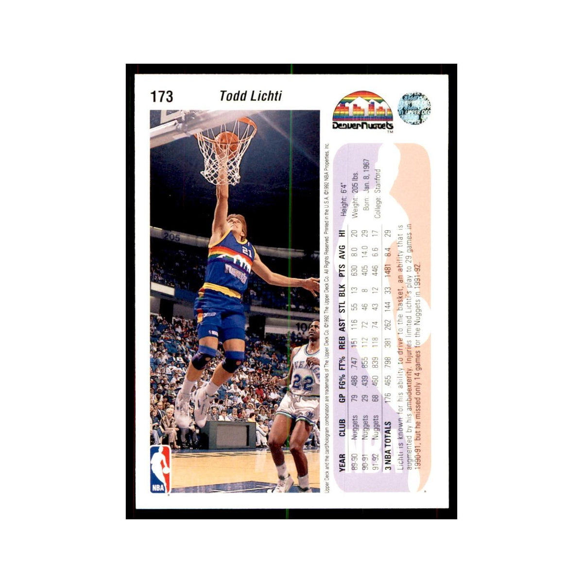 1992 Upper Deck Todd Lichti Basketball Cards #173