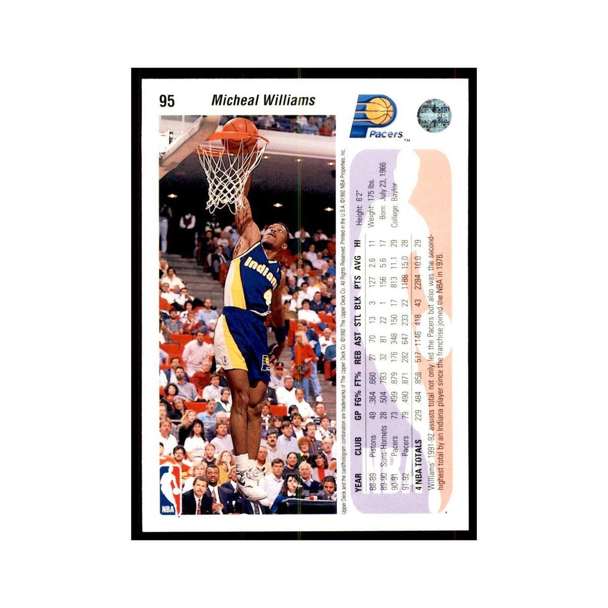 1992 Upper Deck Micheal Williams Basketball Cards #95