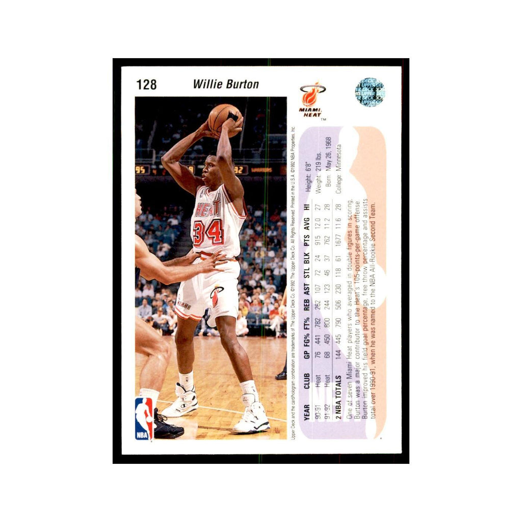 1992 Upper Deck Willie Burton Basketball Cards #128