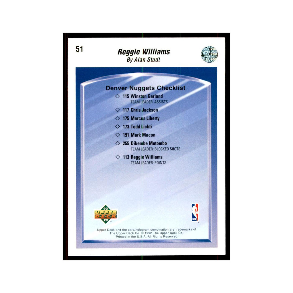 1992 Upper Deck Reggie Williams Basketball Cards #51