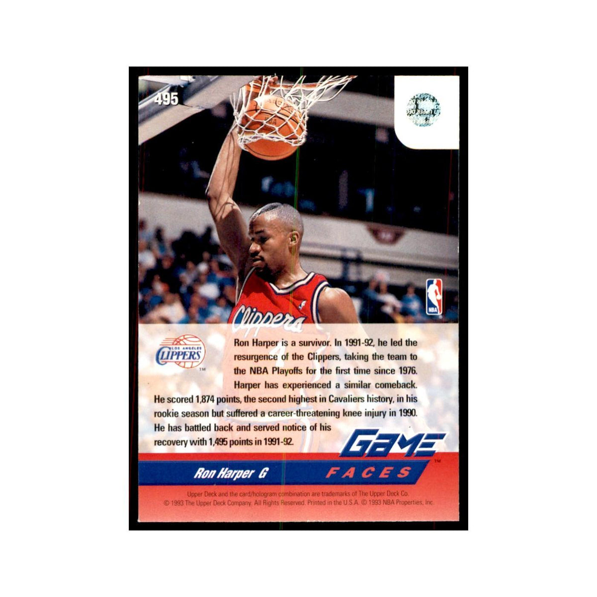 1992 Upper Deck Ron Harper Basketball Cards #495