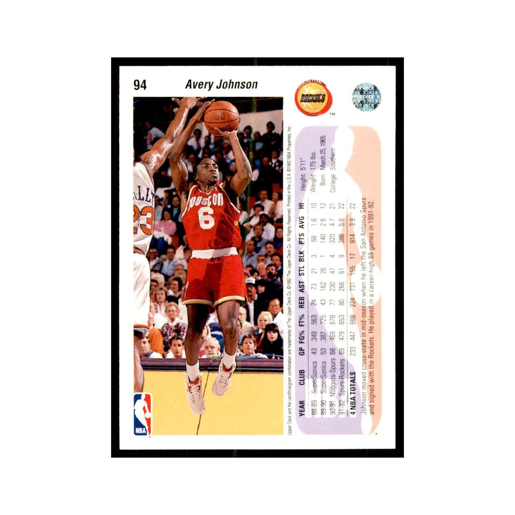 1992 Upper Deck Avery Johnson Basketball Cards #94