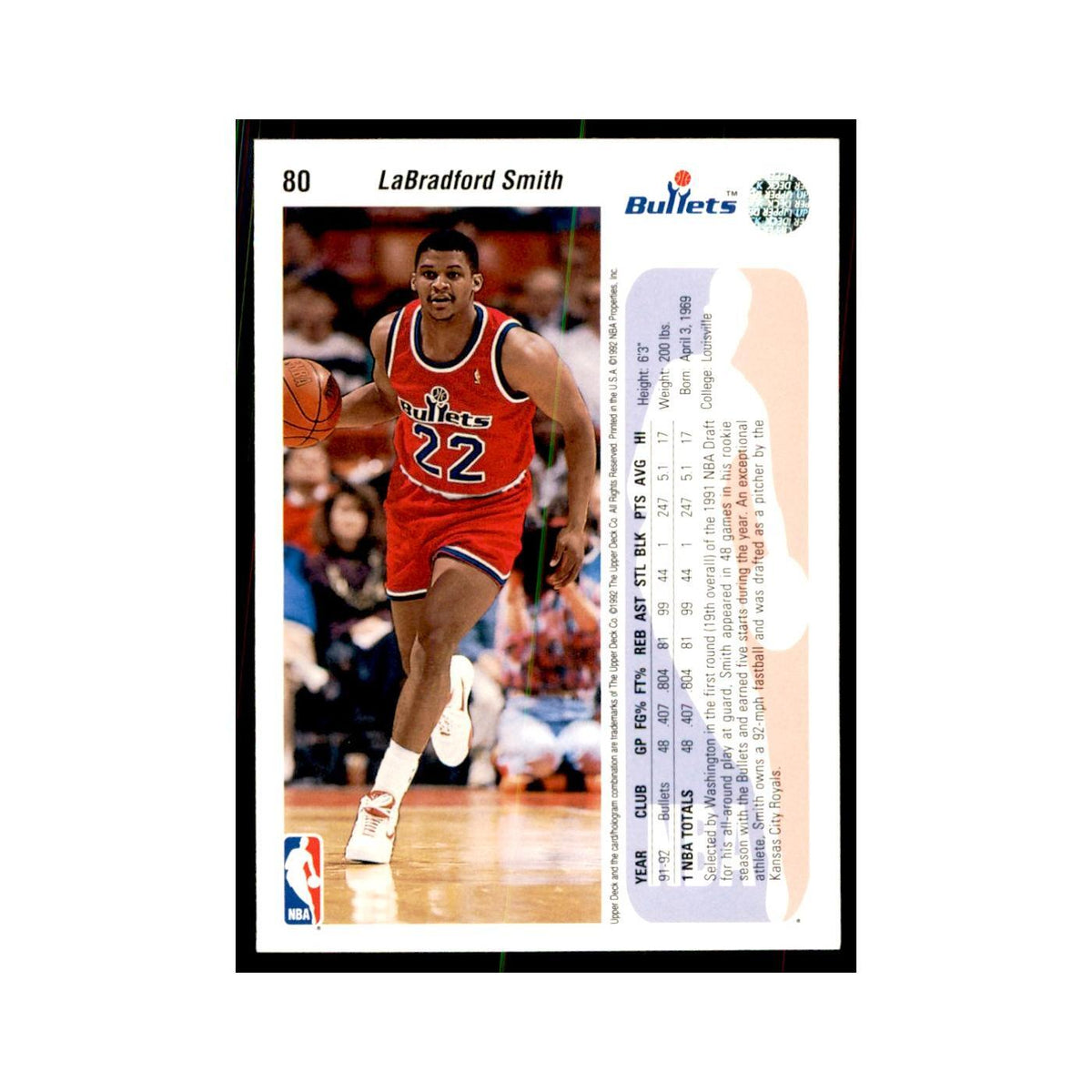 1992 Upper Deck LaBradford Smith Basketball Cards #80