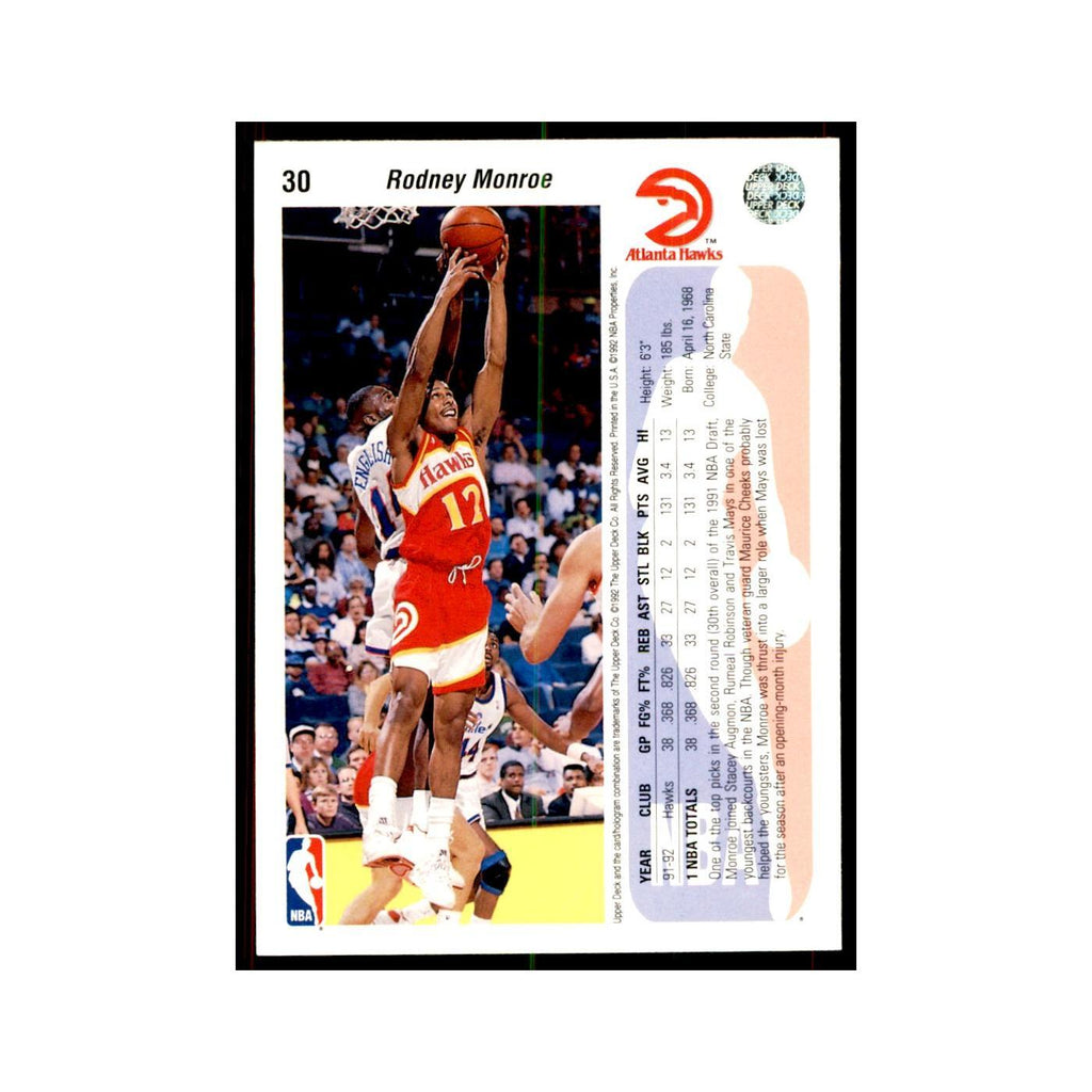 1992 Upper Deck Rodney Monroe Basketball Cards #30