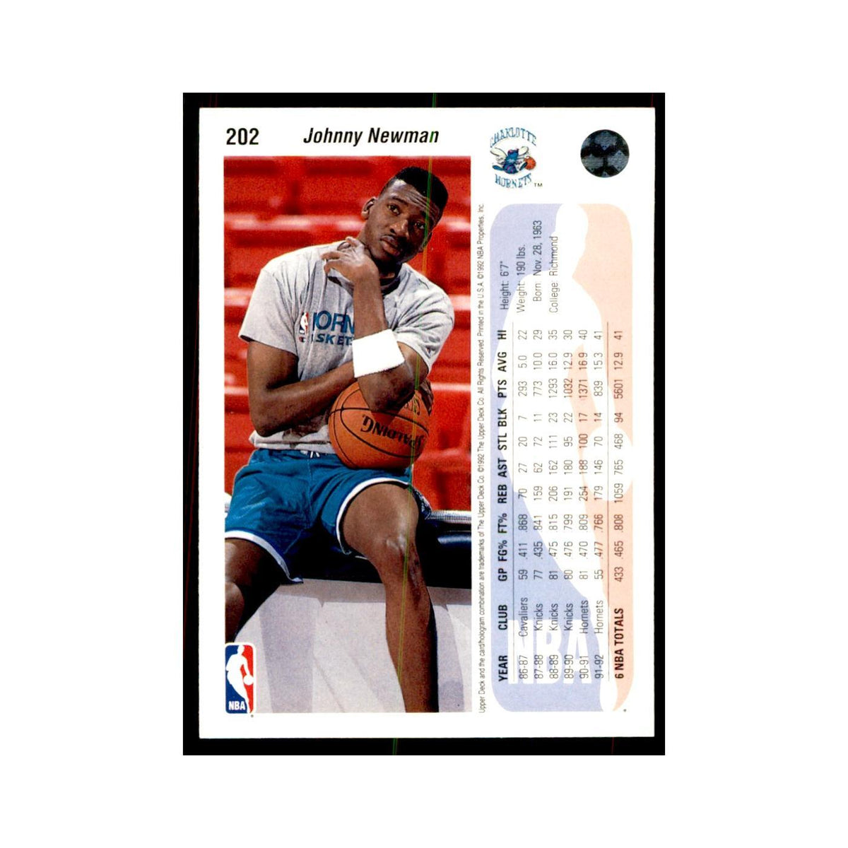 1992 Upper Deck Johnny Newman Basketball Cards #202