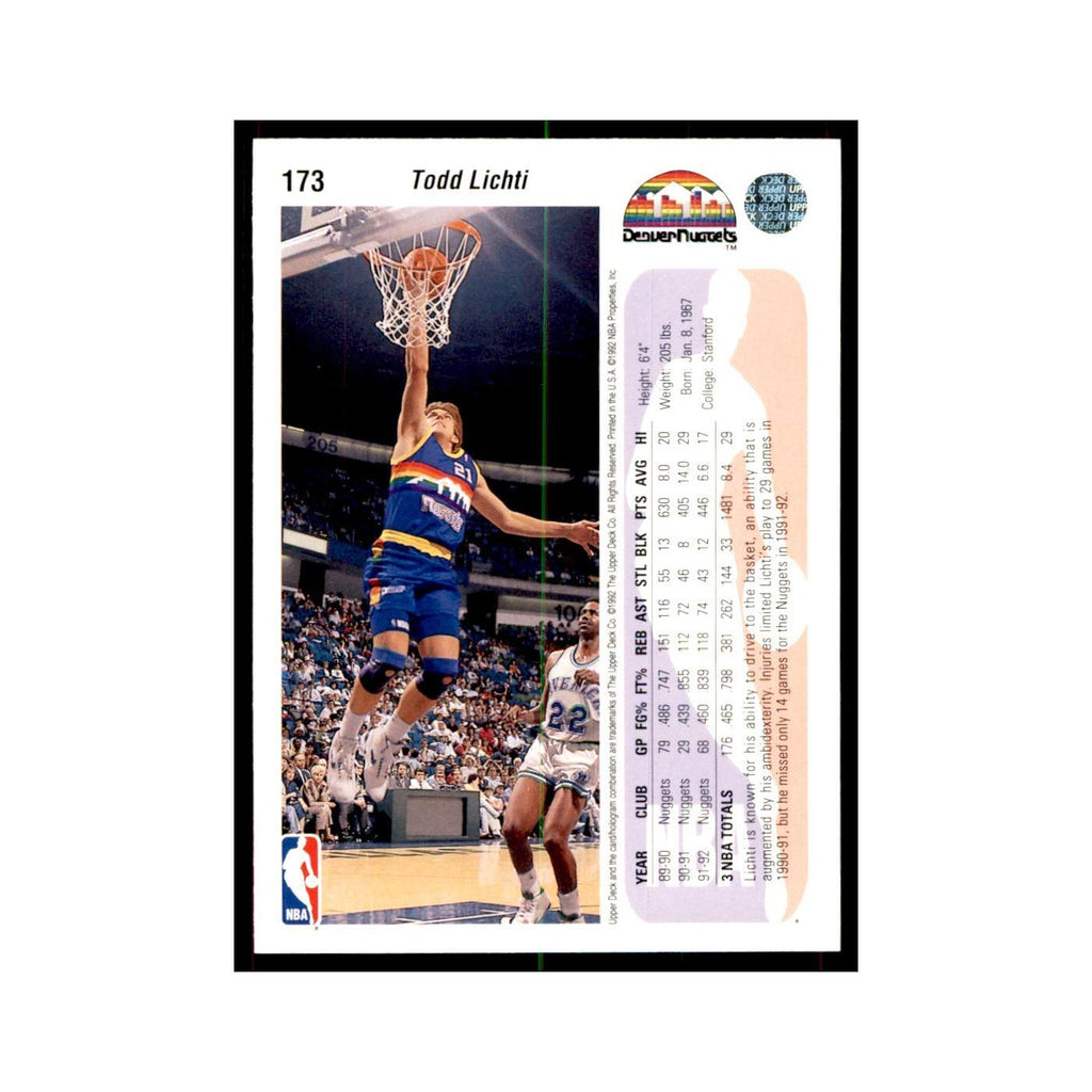 1992 Upper Deck Todd Lichti Basketball Cards #173