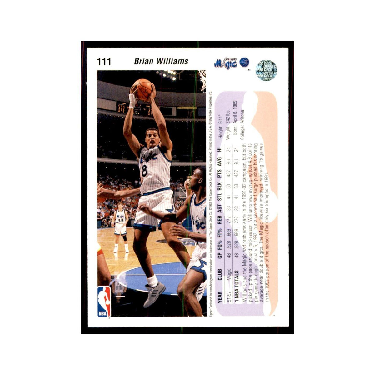 1992 Upper Deck Brian Williams Basketball Cards #111