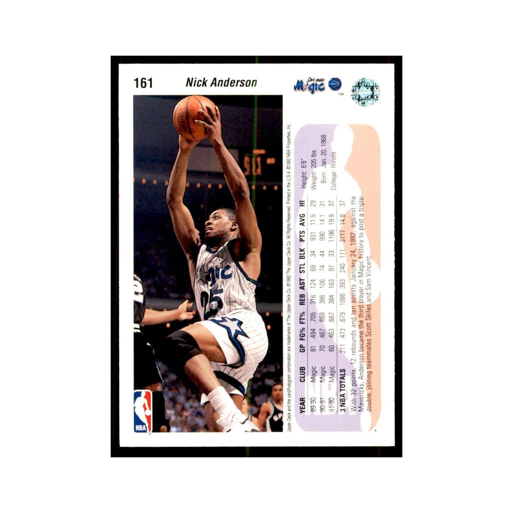1992 Upper Deck Nick Anderson Basketball Cards #161