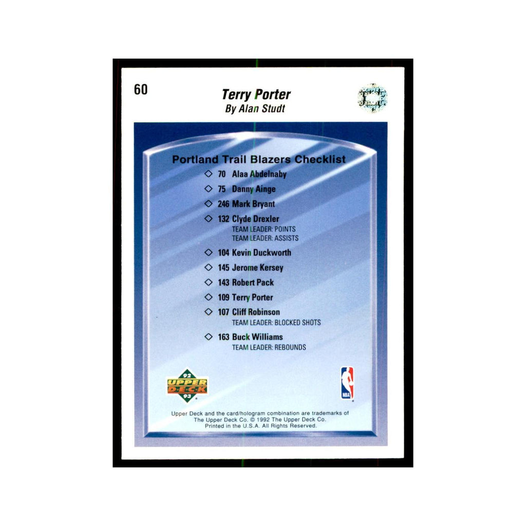 1992 Upper Deck Terry Porter Basketball Cards #60