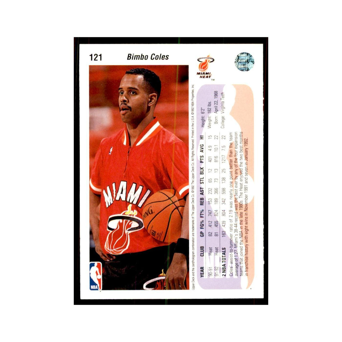 1992 Upper Deck Bimbo Coles Basketball Cards #121