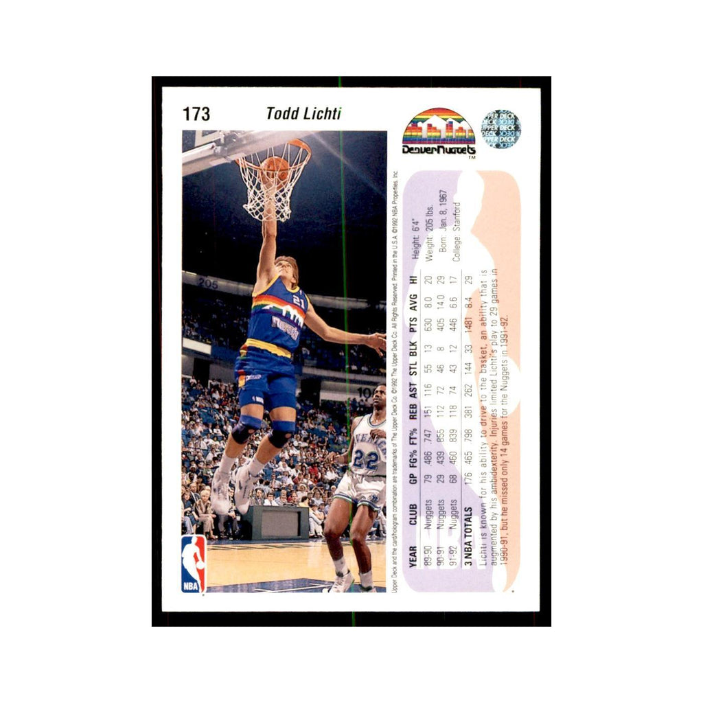 1992 Upper Deck Todd Lichti Basketball Cards #173