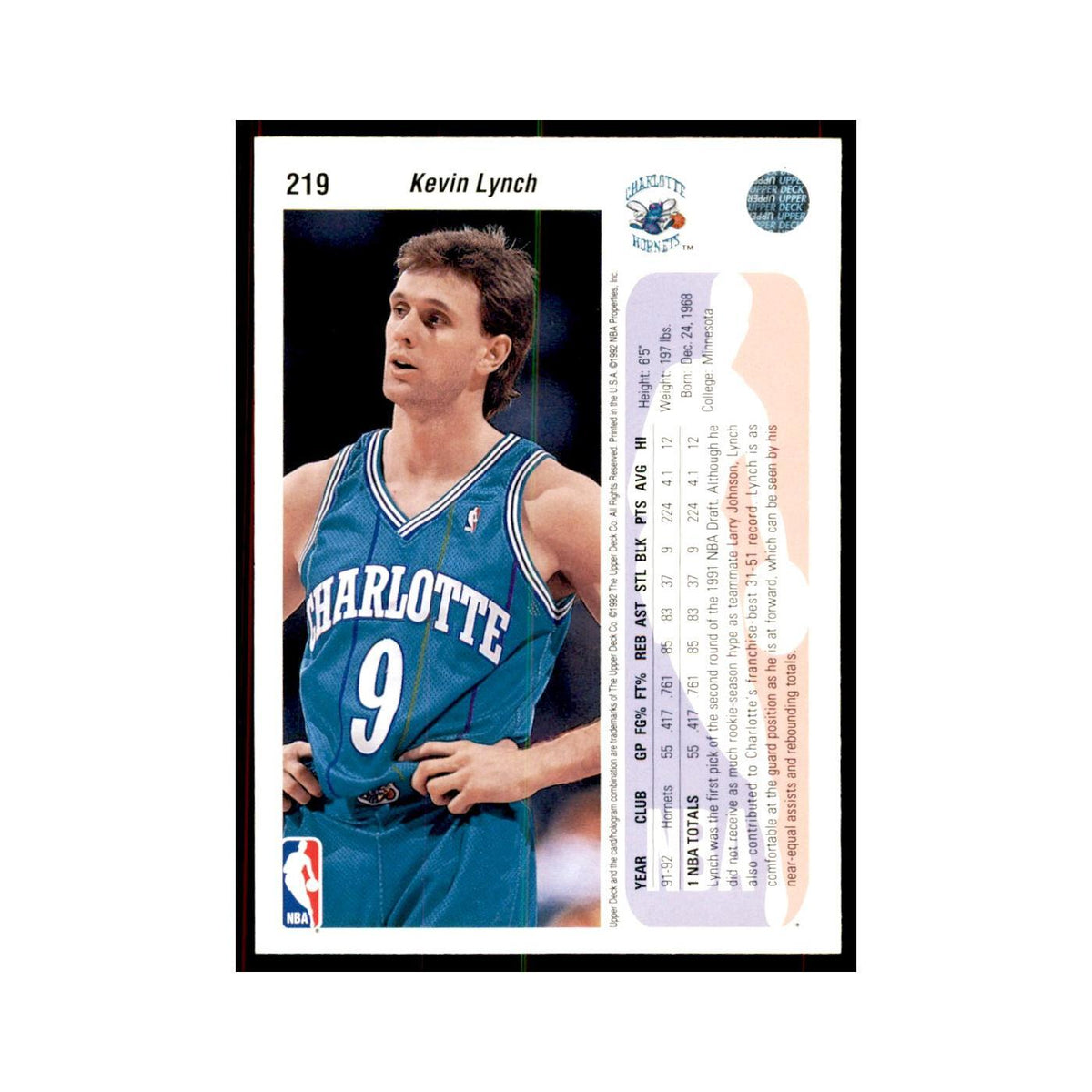 1992 Upper Deck Kevin Lynch Basketball Cards #219