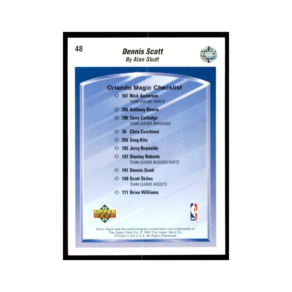 1992 Upper Deck Dennis Scott Basketball Cards #48