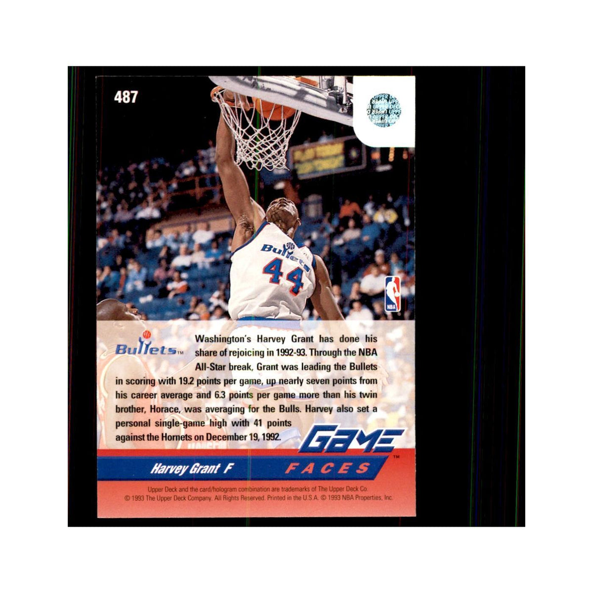1992 Upper Deck Harvey Grant Basketball Cards #487