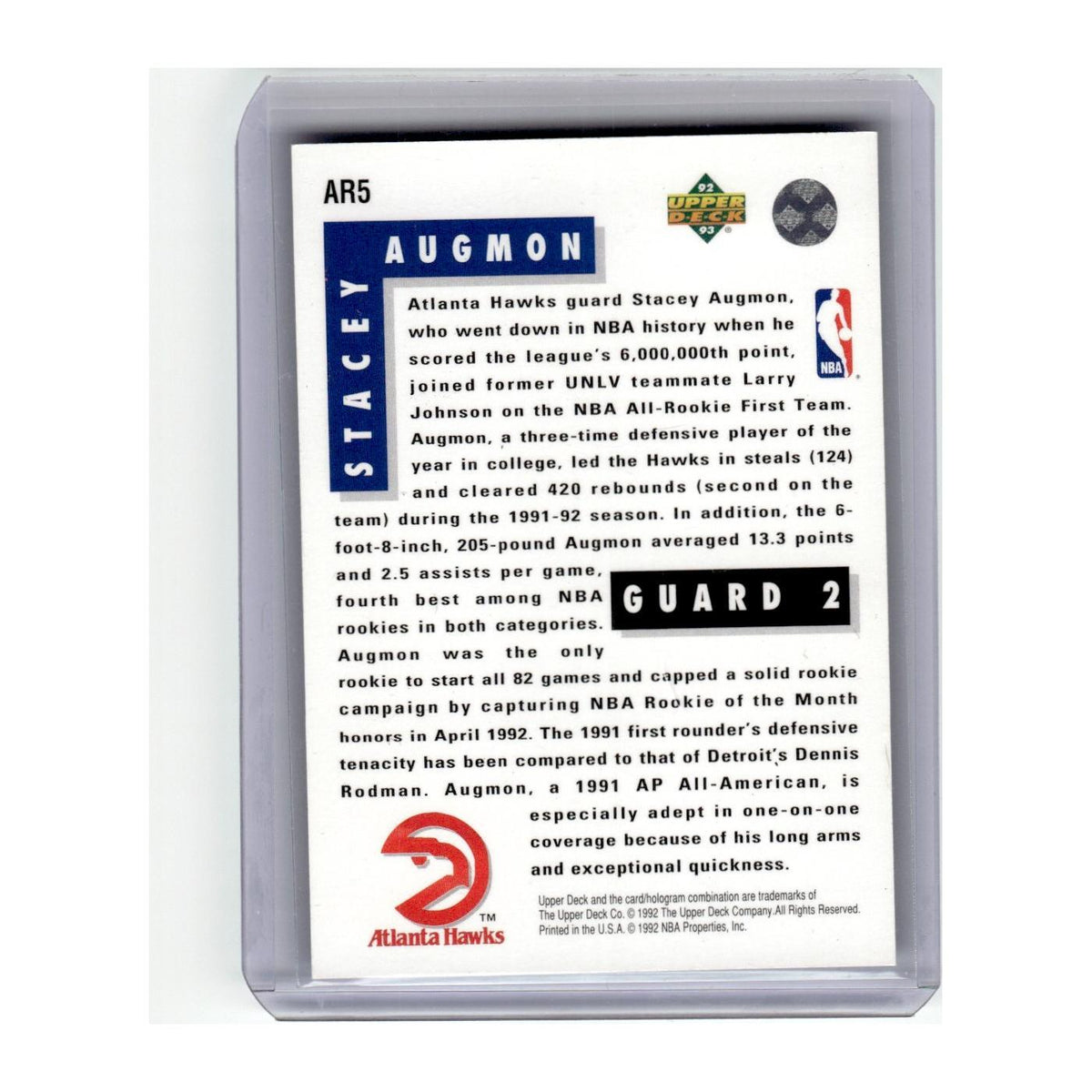 1992 Upper Deck All-Rookie Team Stacey Augmon Hawks #AR5