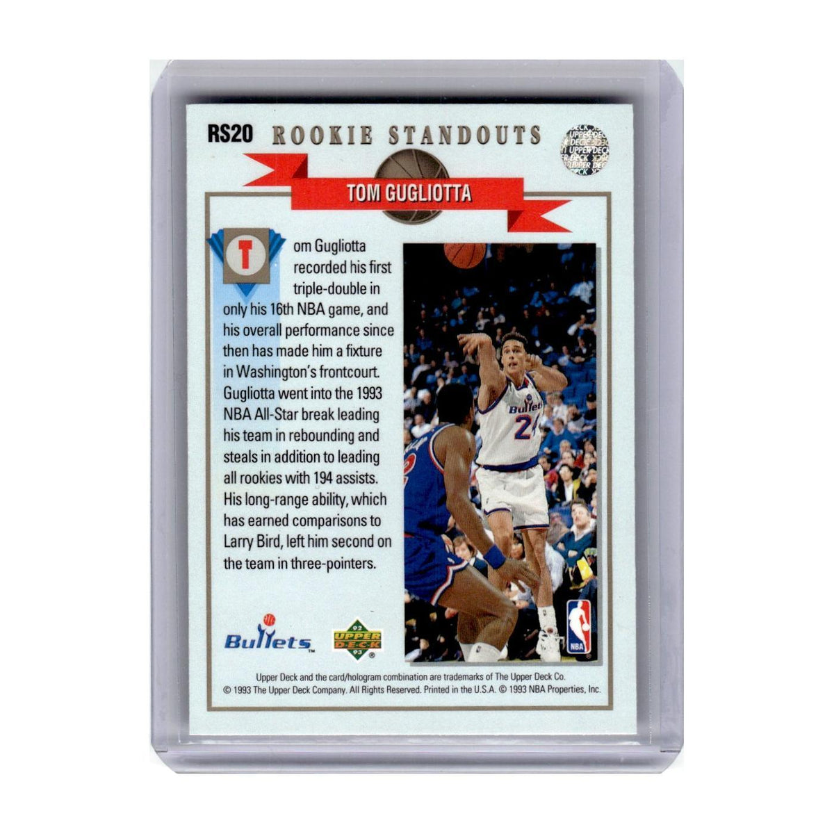 1992 Upper Deck Rookie Standouts Tom Gugliotta Washington Bullets #RS20