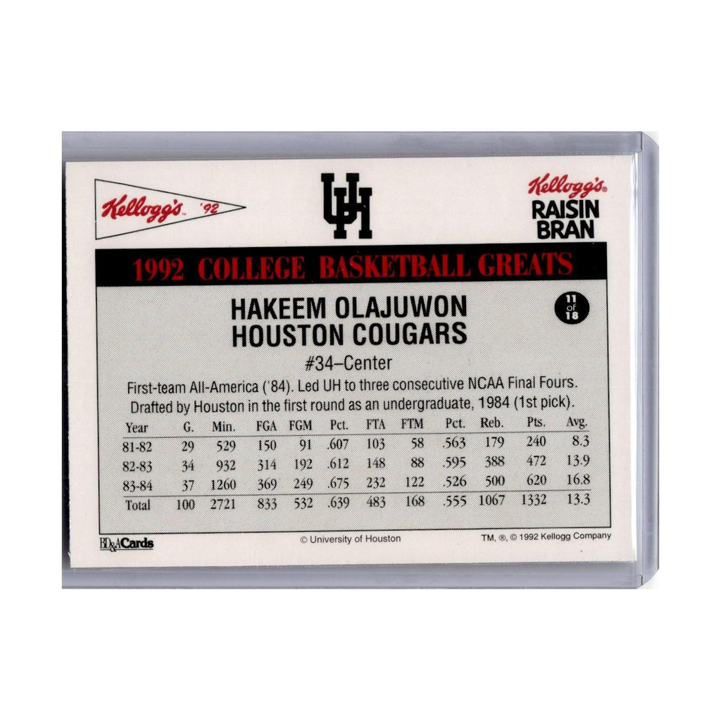 1992 Kellogg's College Basketball Greats Hakeem Olajuwon #11