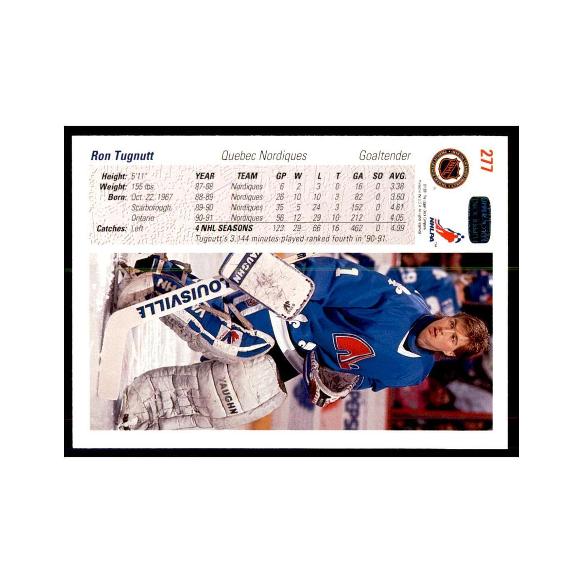 1991 Upper Deck Ron Tugnutt Hockey Cards #277