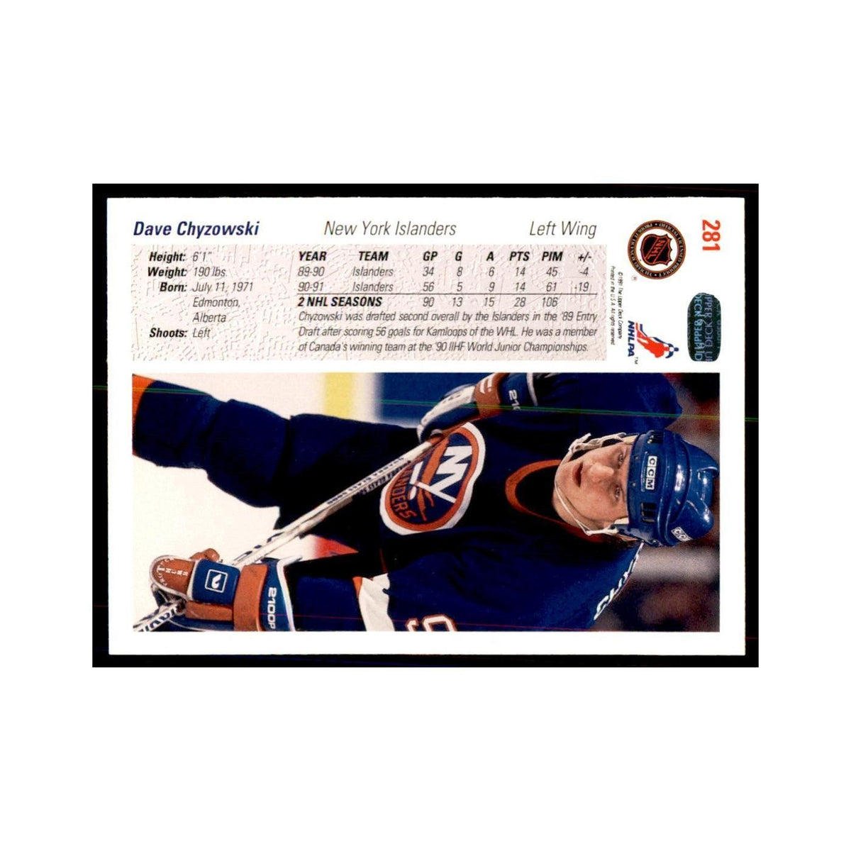 1991 Upper Deck Dave Chyzowski Hockey Cards #281