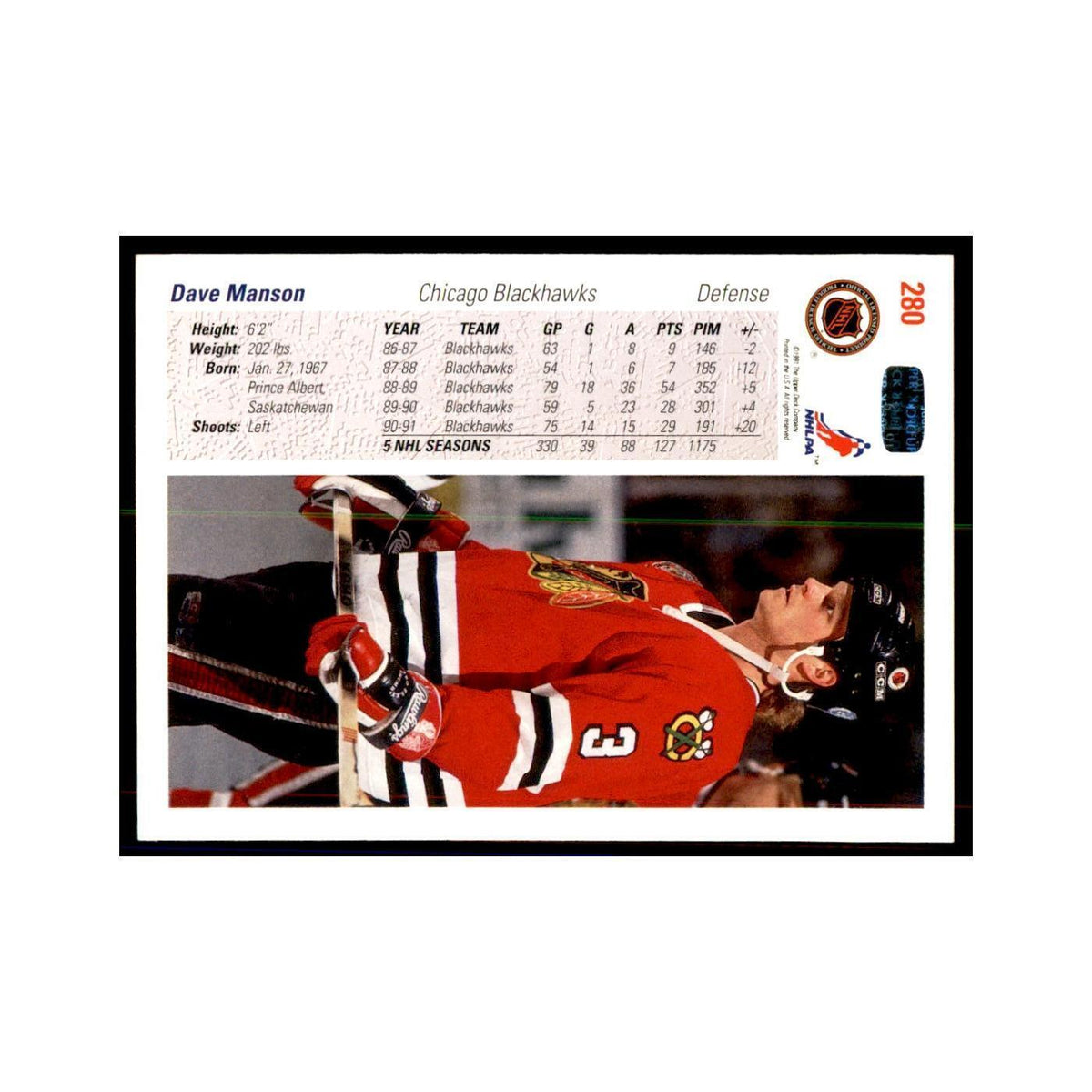 1991 Upper Deck Dave Manson Hockey Cards #280