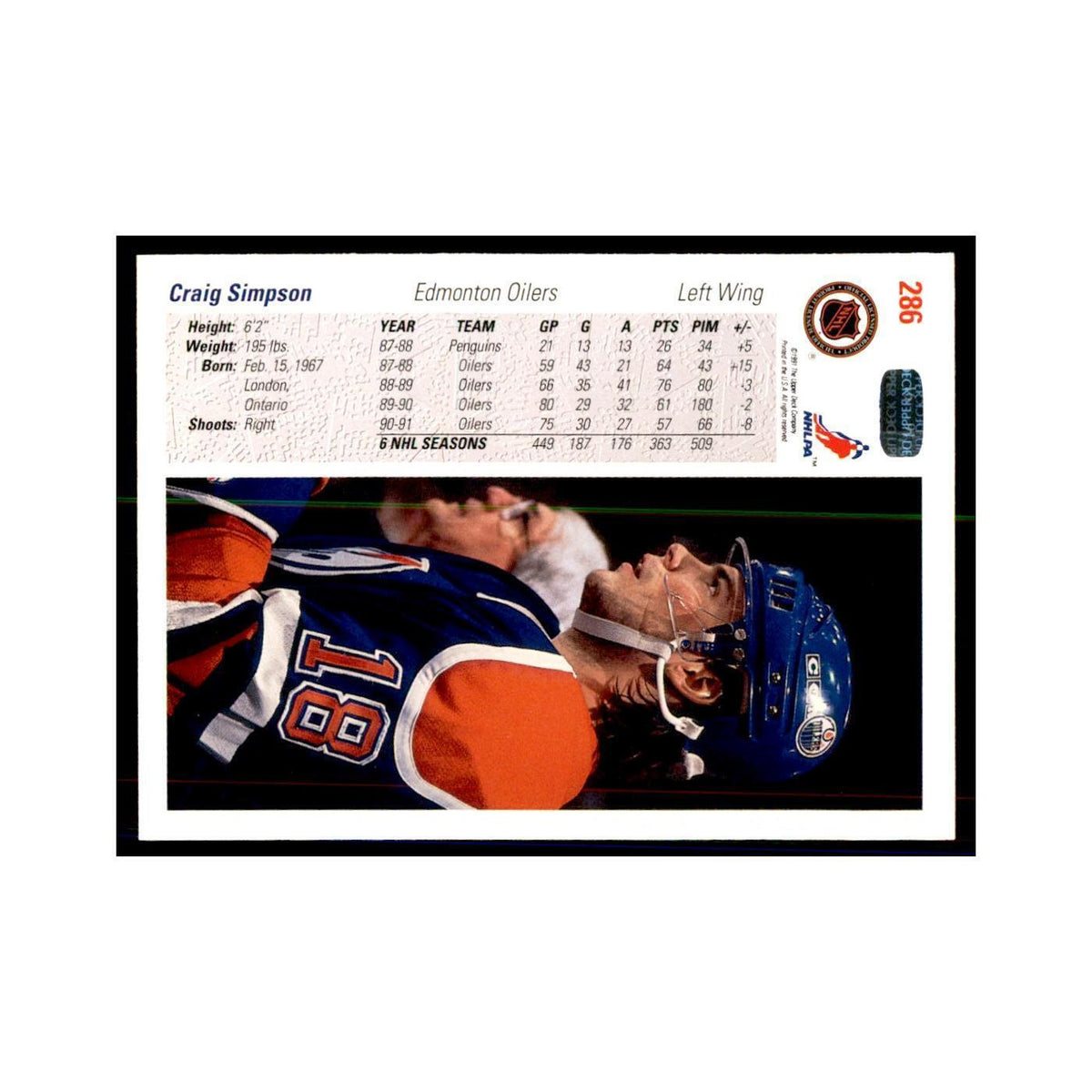1991 Upper Deck Craig Simpson Hockey Cards #286