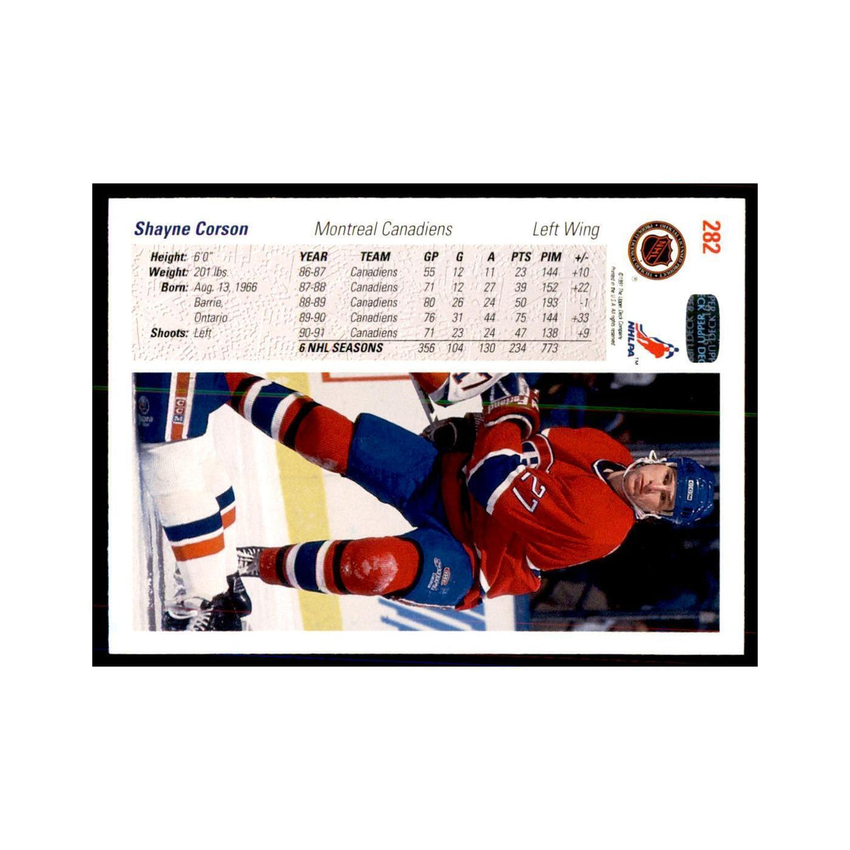 1991 Upper Deck Shayne Corson Hockey Cards #282