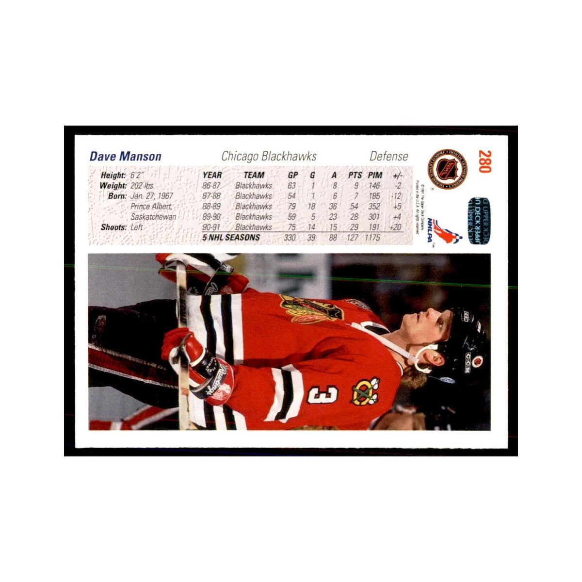 1991 Upper Deck Dave Manson Hockey Cards #280