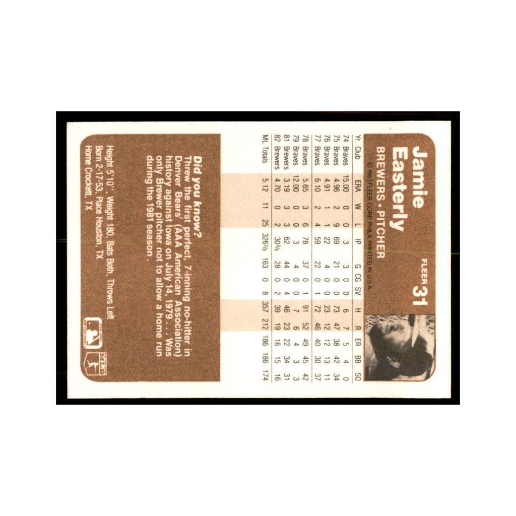 1983 Fleer Jamie Easterly Baseball Cards #31